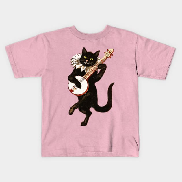 Cat playing mandolin Kids T-Shirt by HuntersDesignsShop